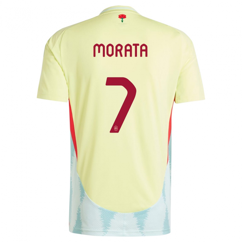 Mænd Spanien Alvaro Morata #7 Gul Udebane Spillertrøjer 24-26 Trøje T-Shirt