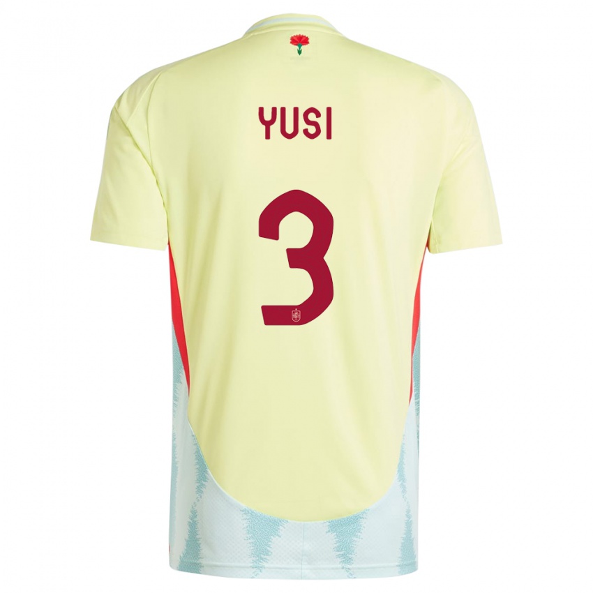 Mænd Spanien Yusi #3 Gul Udebane Spillertrøjer 24-26 Trøje T-Shirt