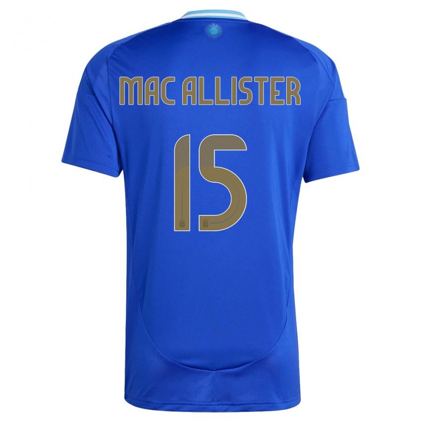 Mænd Argentina Alexis Mac Allister #15 Blå Udebane Spillertrøjer 24-26 Trøje T-Shirt