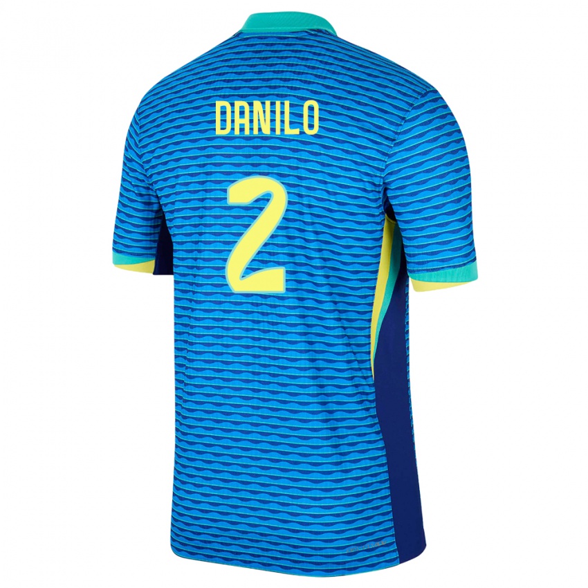 Mænd Brasilien Danilo #2 Blå Udebane Spillertrøjer 24-26 Trøje T-Shirt