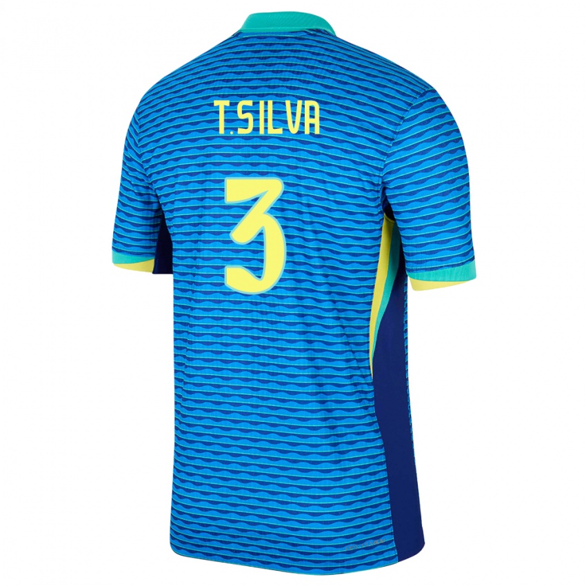Mænd Brasilien Thiago Silva #3 Blå Udebane Spillertrøjer 24-26 Trøje T-Shirt