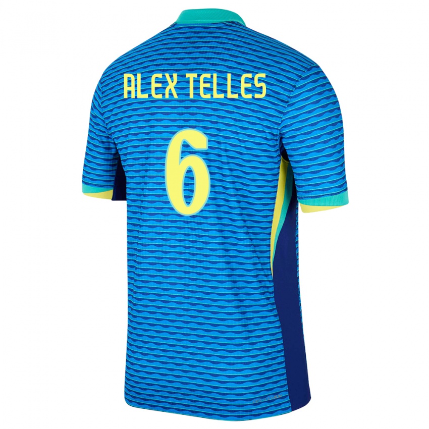 Mænd Brasilien Alex Telles #6 Blå Udebane Spillertrøjer 24-26 Trøje T-Shirt