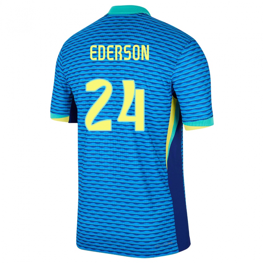 Mænd Brasilien Ederson #24 Blå Udebane Spillertrøjer 24-26 Trøje T-Shirt