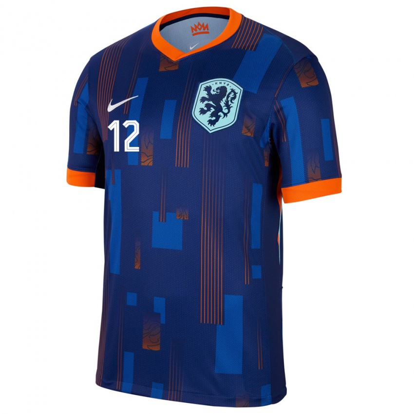 Mænd Holland Fenna Kalma #12 Blå Udebane Spillertrøjer 24-26 Trøje T-Shirt