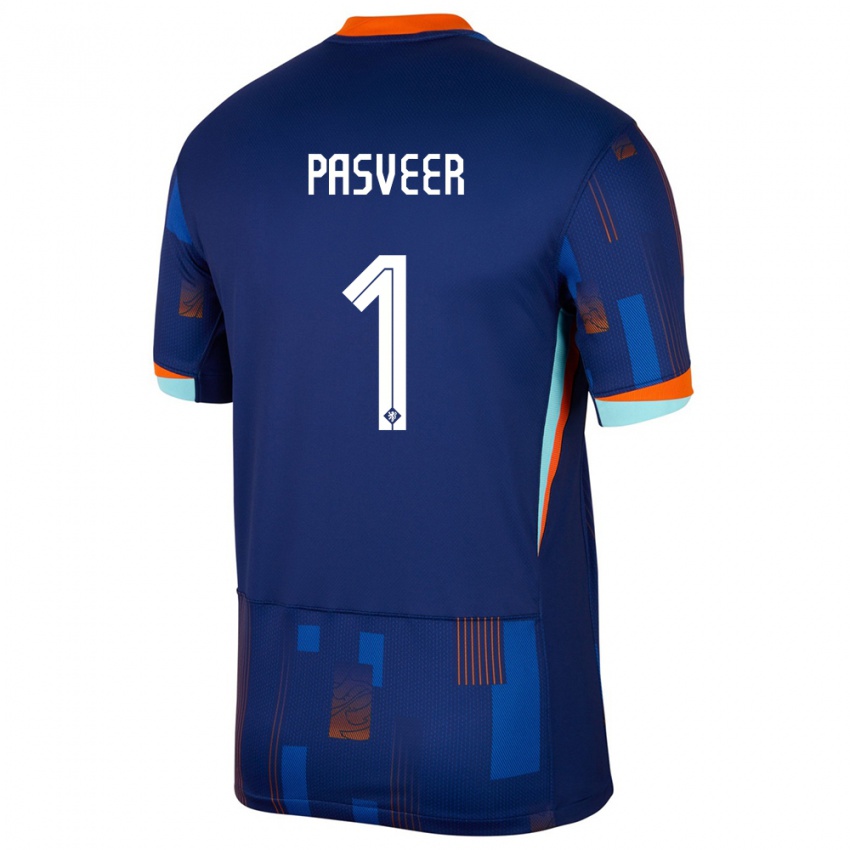 Mænd Holland Remko Pasveer #1 Blå Udebane Spillertrøjer 24-26 Trøje T-Shirt