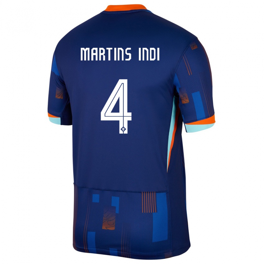 Mænd Holland Bruno Martins Indi #4 Blå Udebane Spillertrøjer 24-26 Trøje T-Shirt