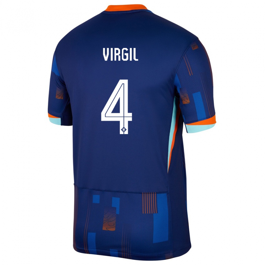 Mænd Holland Virgil Van Dijk #4 Blå Udebane Spillertrøjer 24-26 Trøje T-Shirt