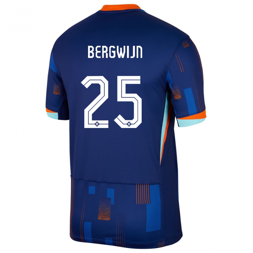 Mænd Holland Steven Bergwijn #25 Blå Udebane Spillertrøjer 24-26 Trøje T-Shirt