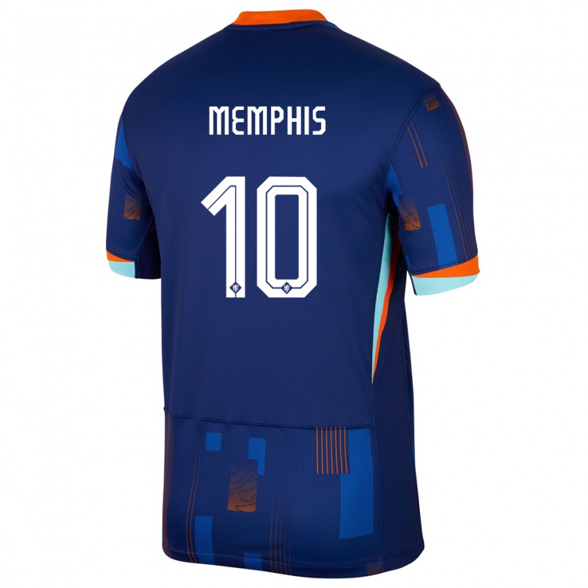 Mænd Holland Memphis Depay #10 Blå Udebane Spillertrøjer 24-26 Trøje T-Shirt