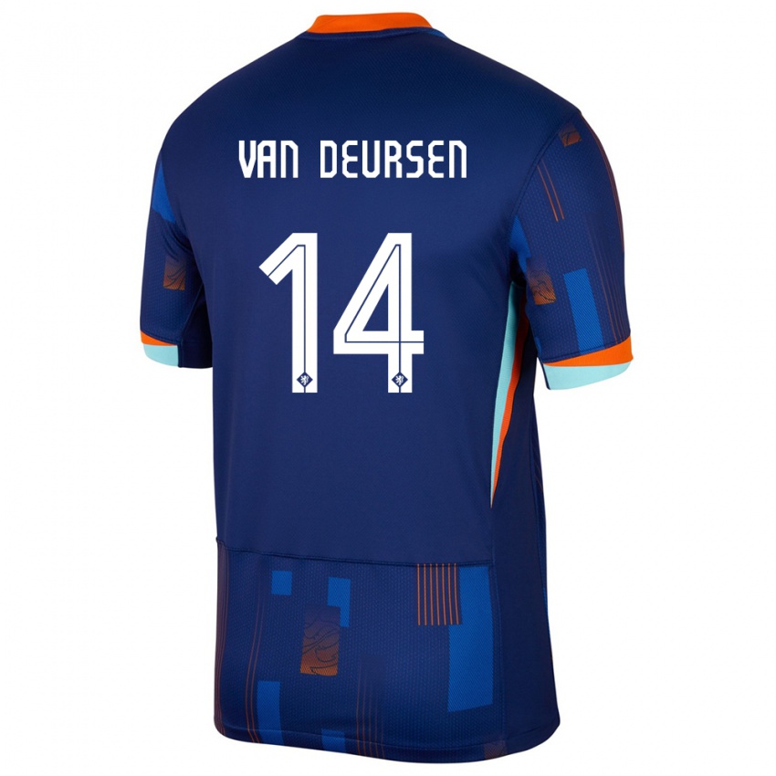 Mænd Holland Eva Van Deursen #14 Blå Udebane Spillertrøjer 24-26 Trøje T-Shirt