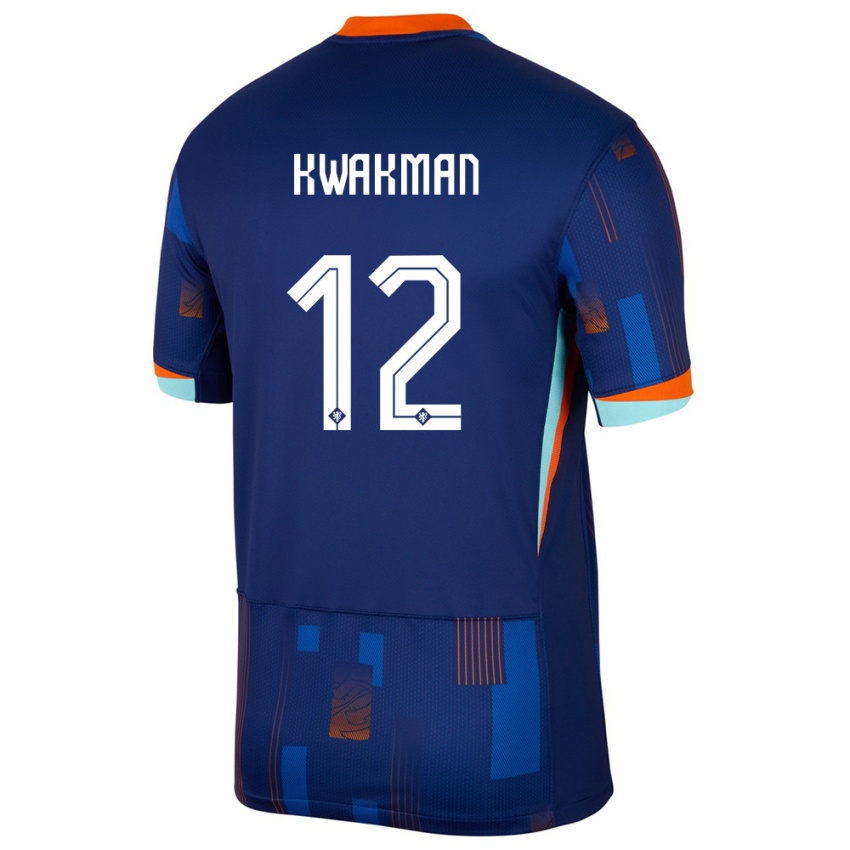 Mænd Holland Dave Kwakman #12 Blå Udebane Spillertrøjer 24-26 Trøje T-Shirt