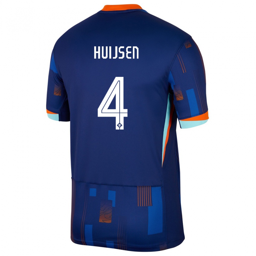 Mænd Holland Dean Huijsen #4 Blå Udebane Spillertrøjer 24-26 Trøje T-Shirt