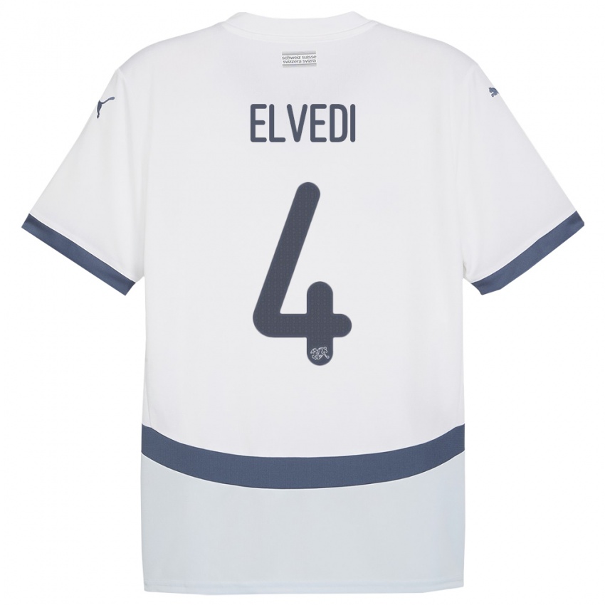 Mænd Schweiz Nico Elvedi #4 Hvid Udebane Spillertrøjer 24-26 Trøje T-Shirt