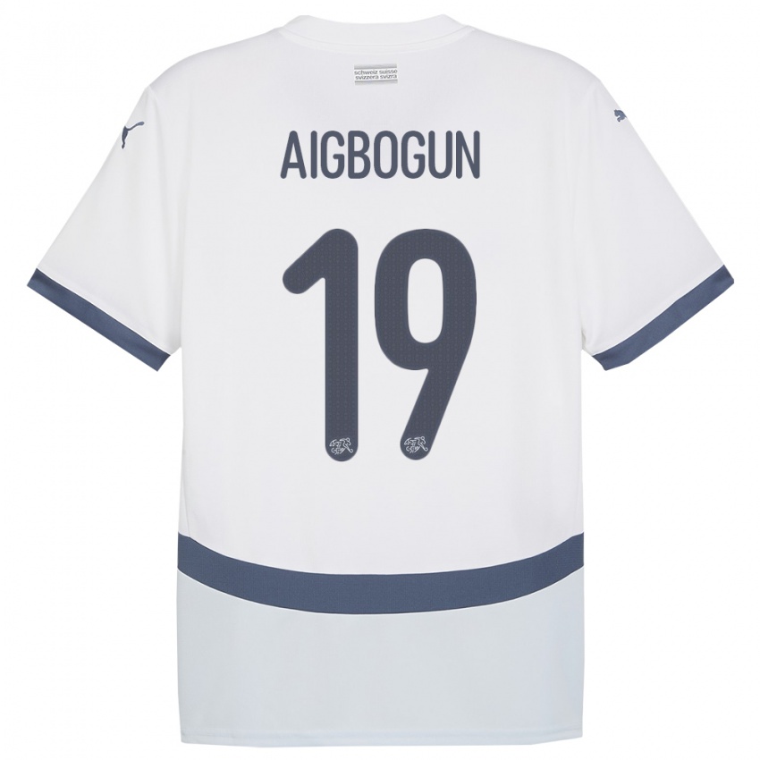 Mænd Schweiz Eseosa Aigbogun #19 Hvid Udebane Spillertrøjer 24-26 Trøje T-Shirt