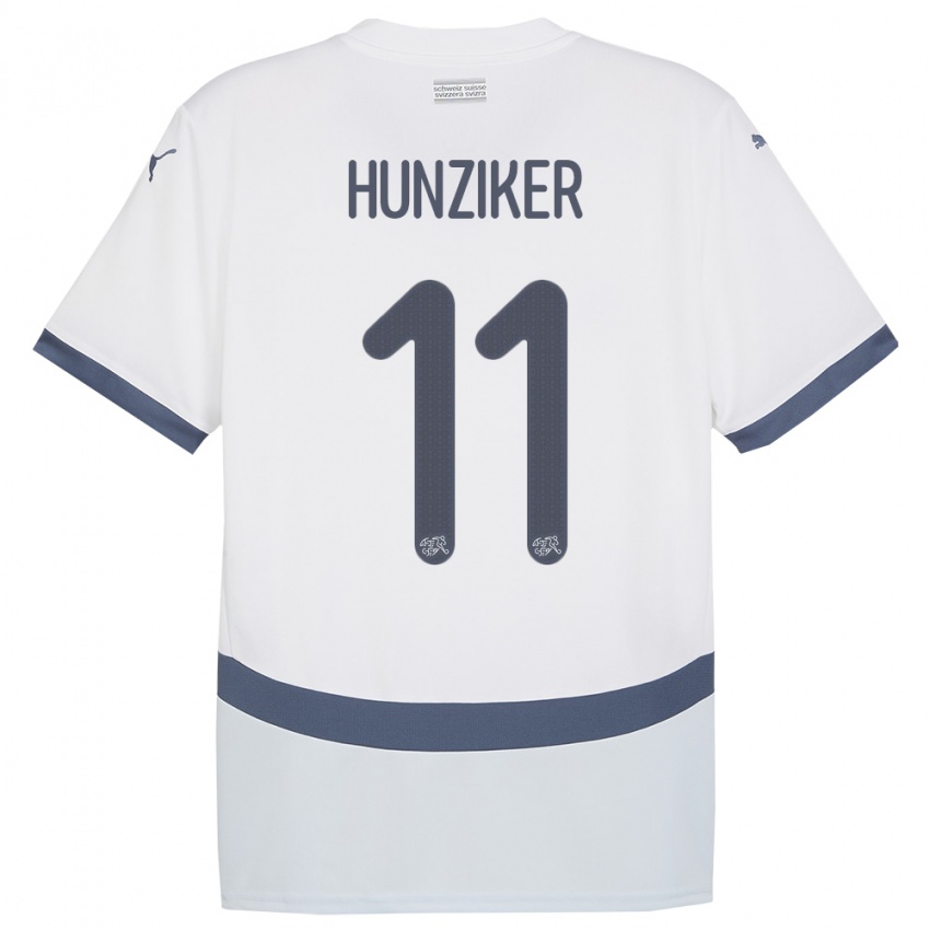 Mænd Schweiz Andrin Hunziker #11 Hvid Udebane Spillertrøjer 24-26 Trøje T-Shirt