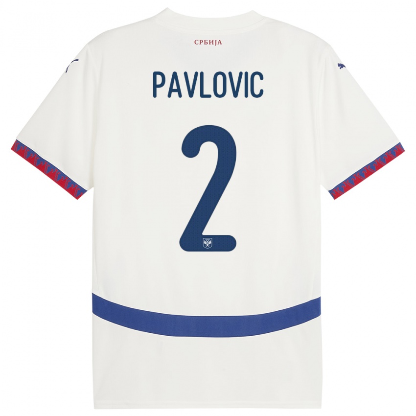 Mænd Serbien Strahinja Pavlovic #2 Hvid Udebane Spillertrøjer 24-26 Trøje T-Shirt