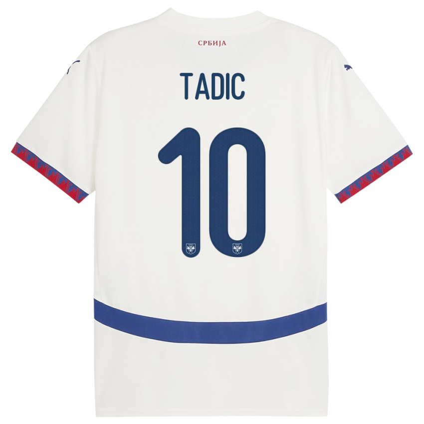 Mænd Serbien Dusan Tadic #10 Hvid Udebane Spillertrøjer 24-26 Trøje T-Shirt