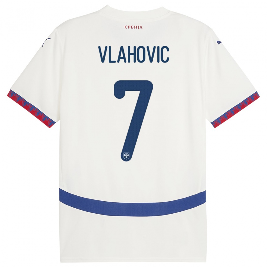 Mænd Serbien Dusan Vlahovic #7 Hvid Udebane Spillertrøjer 24-26 Trøje T-Shirt