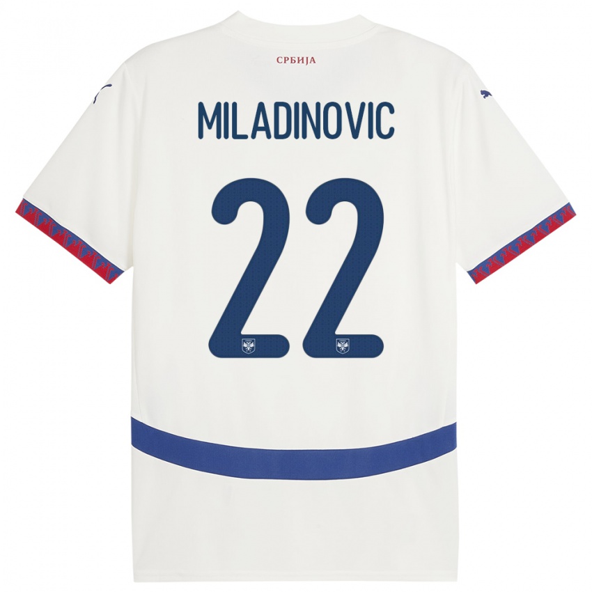 Mænd Serbien Igor Miladinovic #22 Hvid Udebane Spillertrøjer 24-26 Trøje T-Shirt