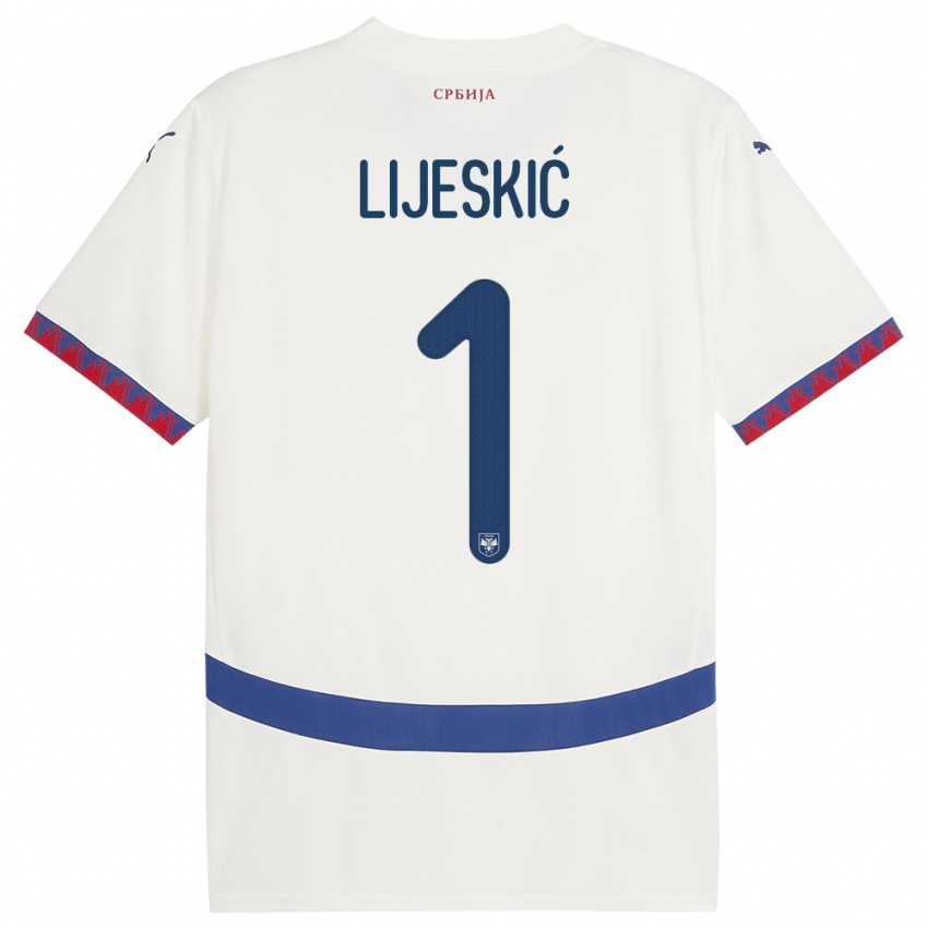 Mænd Serbien Luka Lijeskic #1 Hvid Udebane Spillertrøjer 24-26 Trøje T-Shirt