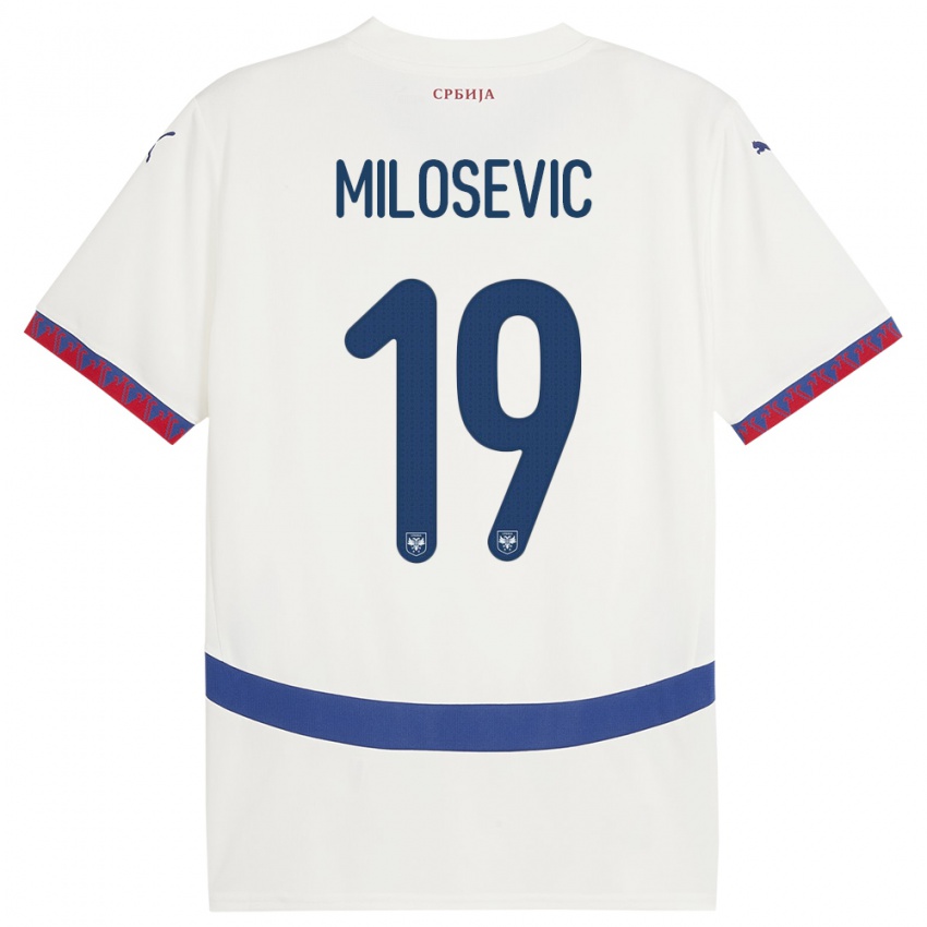 Mænd Serbien Jovan Milosevic #19 Hvid Udebane Spillertrøjer 24-26 Trøje T-Shirt