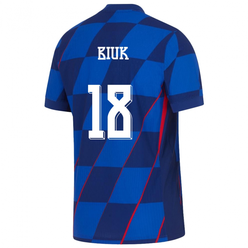 Mænd Kroatien Stipe Biuk #18 Blå Udebane Spillertrøjer 24-26 Trøje T-Shirt