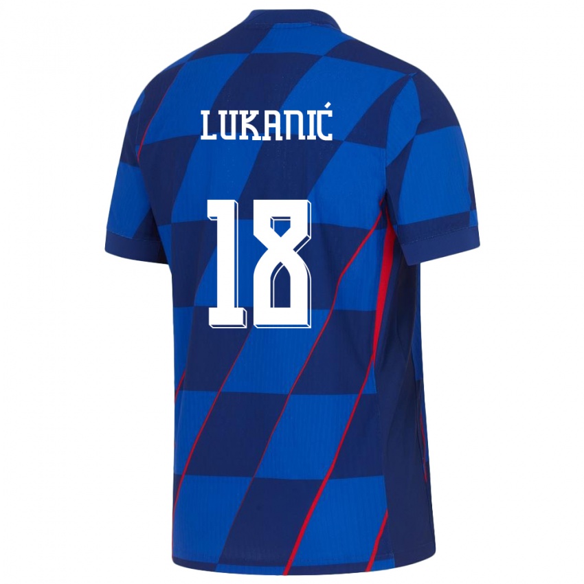 Mænd Kroatien Luka Lukanic #18 Blå Udebane Spillertrøjer 24-26 Trøje T-Shirt