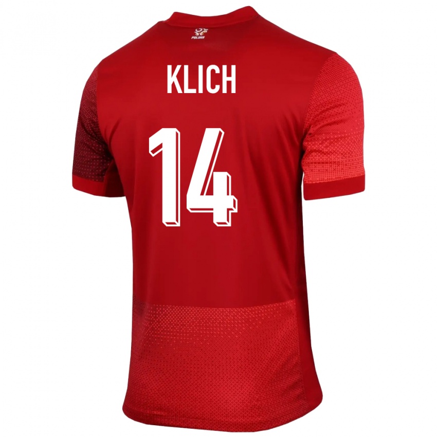 Mænd Polen Mateusz Klich #14 Rød Udebane Spillertrøjer 24-26 Trøje T-Shirt