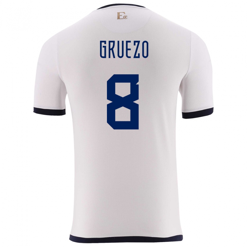 Mænd Ecuador Carlos Gruezo #8 Hvid Udebane Spillertrøjer 24-26 Trøje T-Shirt