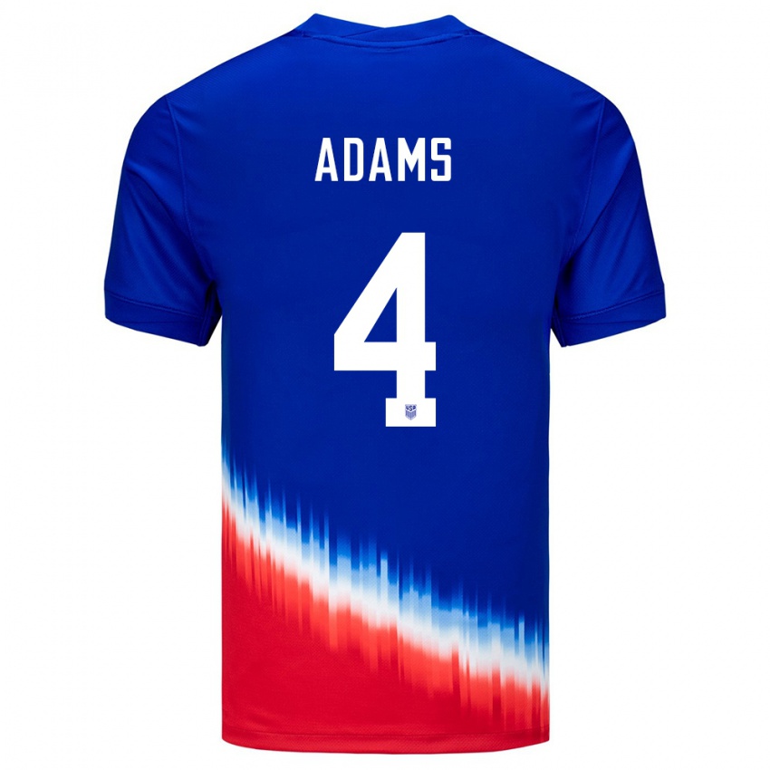 Mænd Usa Tyler Adams #4 Blå Udebane Spillertrøjer 24-26 Trøje T-Shirt