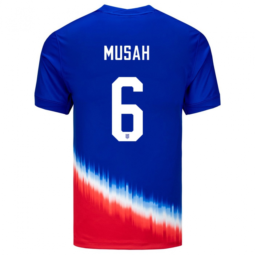 Mænd Usa Yunus Musah #6 Blå Udebane Spillertrøjer 24-26 Trøje T-Shirt