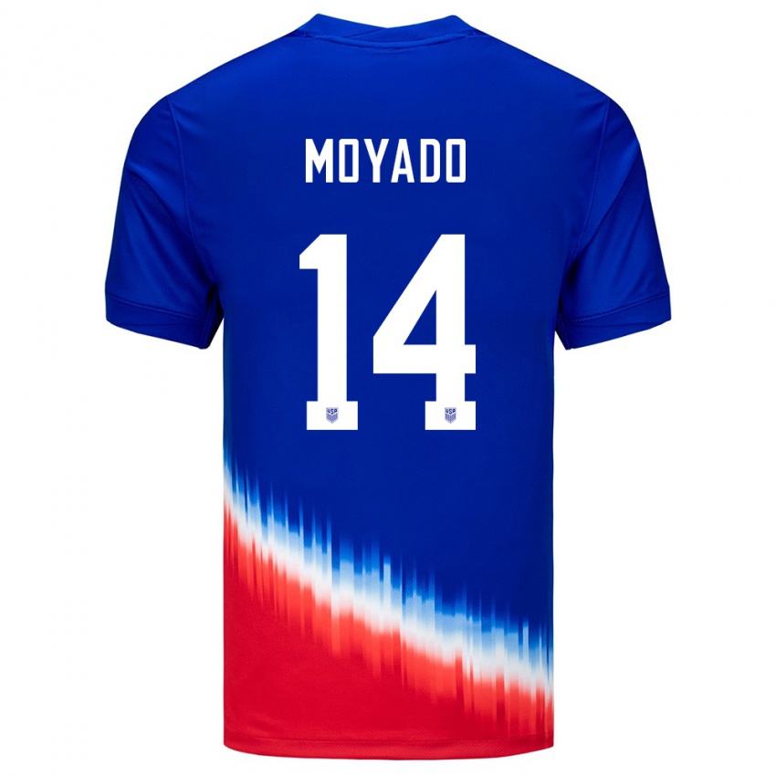 Mænd Usa Bryan Moyado #14 Blå Udebane Spillertrøjer 24-26 Trøje T-Shirt