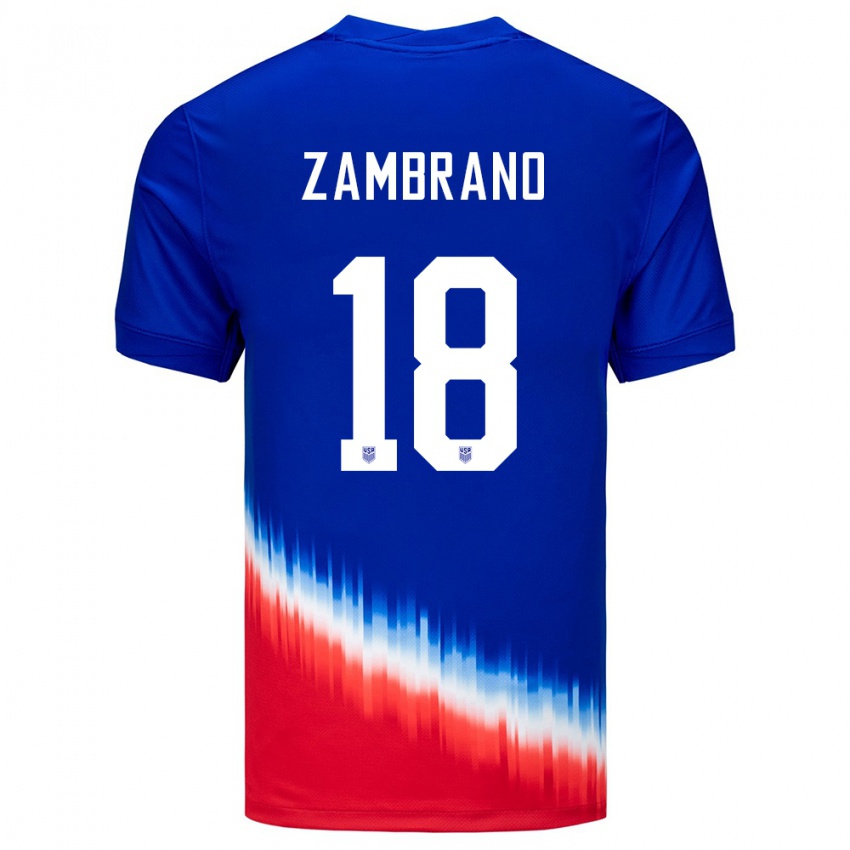 Mænd Usa Marcos Zambrano #18 Blå Udebane Spillertrøjer 24-26 Trøje T-Shirt