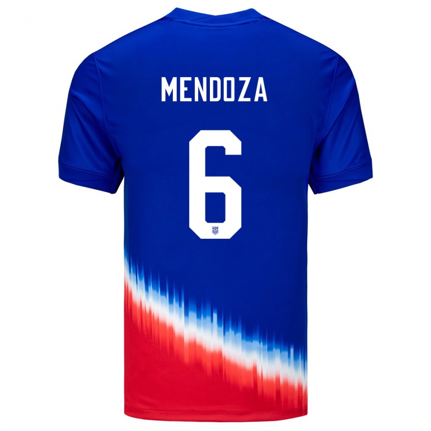 Mænd Usa Edwyn Mendoza #6 Blå Udebane Spillertrøjer 24-26 Trøje T-Shirt