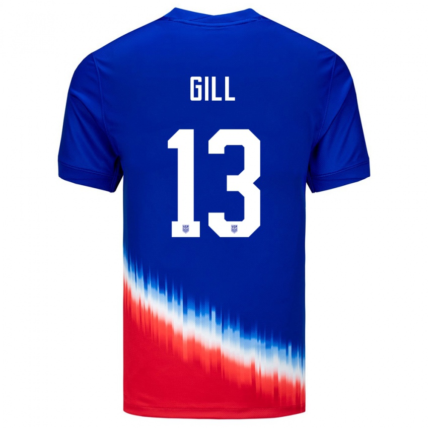 Mænd Usa Adrian Gill #13 Blå Udebane Spillertrøjer 24-26 Trøje T-Shirt