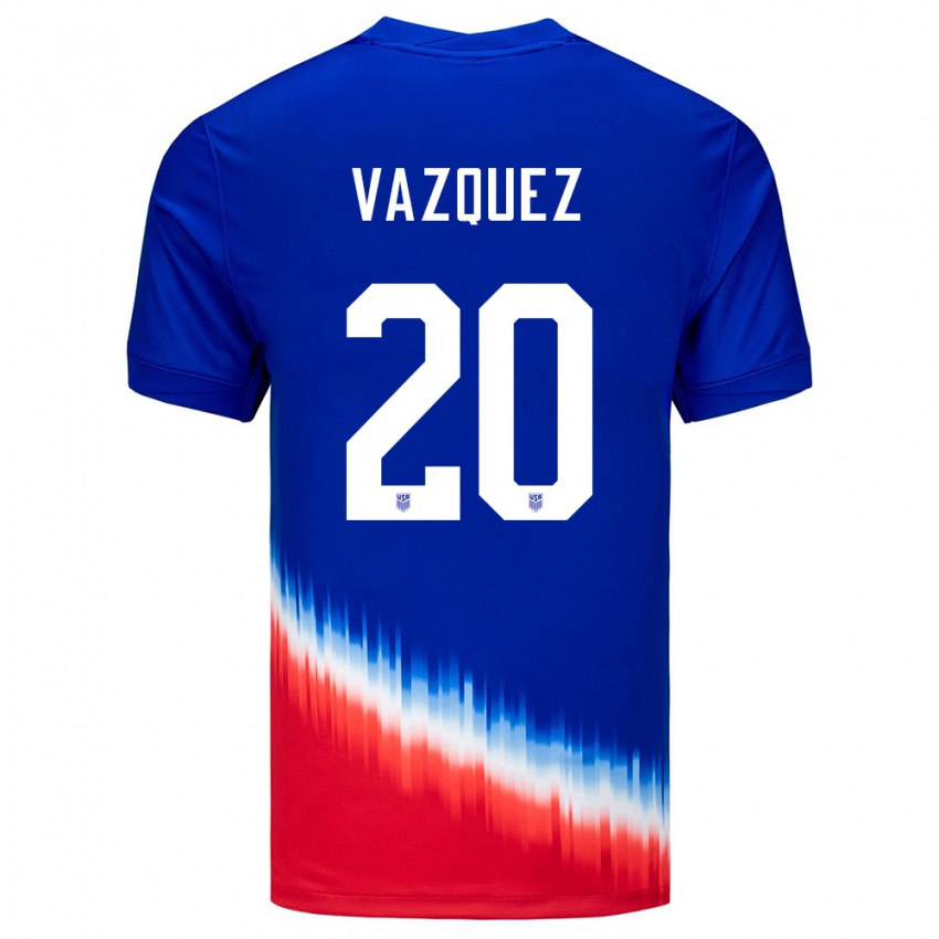 Mænd Usa David Vazquez #20 Blå Udebane Spillertrøjer 24-26 Trøje T-Shirt