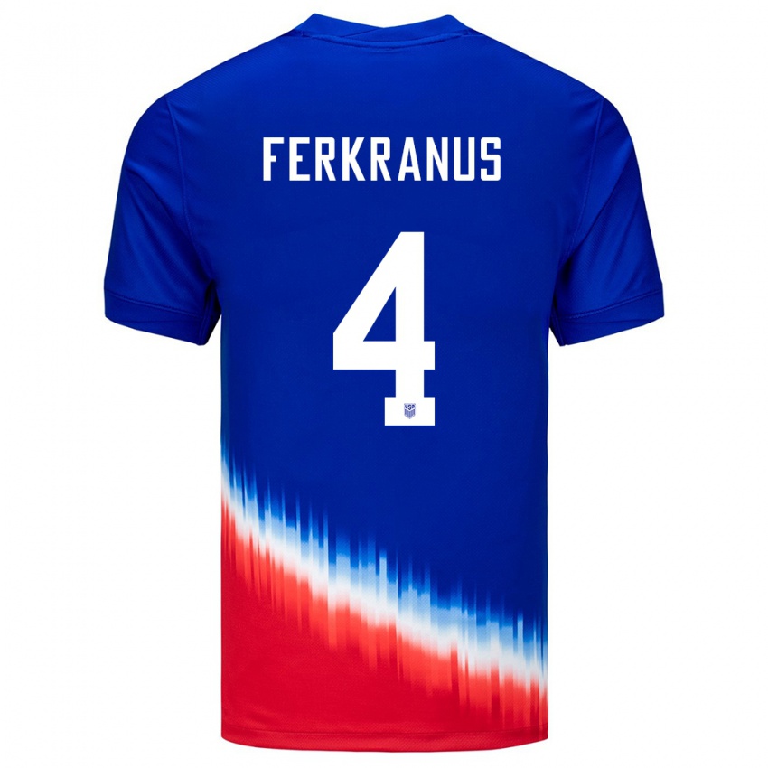 Mænd Usa Marcus Ferkranus #4 Blå Udebane Spillertrøjer 24-26 Trøje T-Shirt