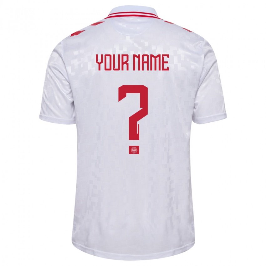 Mænd Danmark Dit Navn #0 Hvid Udebane Spillertrøjer 24-26 Trøje T-Shirt