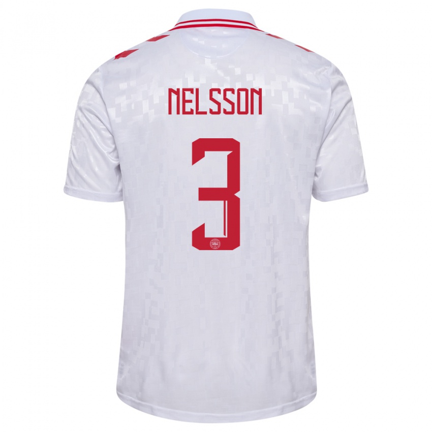 Mænd Danmark Victor Nelsson #3 Hvid Udebane Spillertrøjer 24-26 Trøje T-Shirt