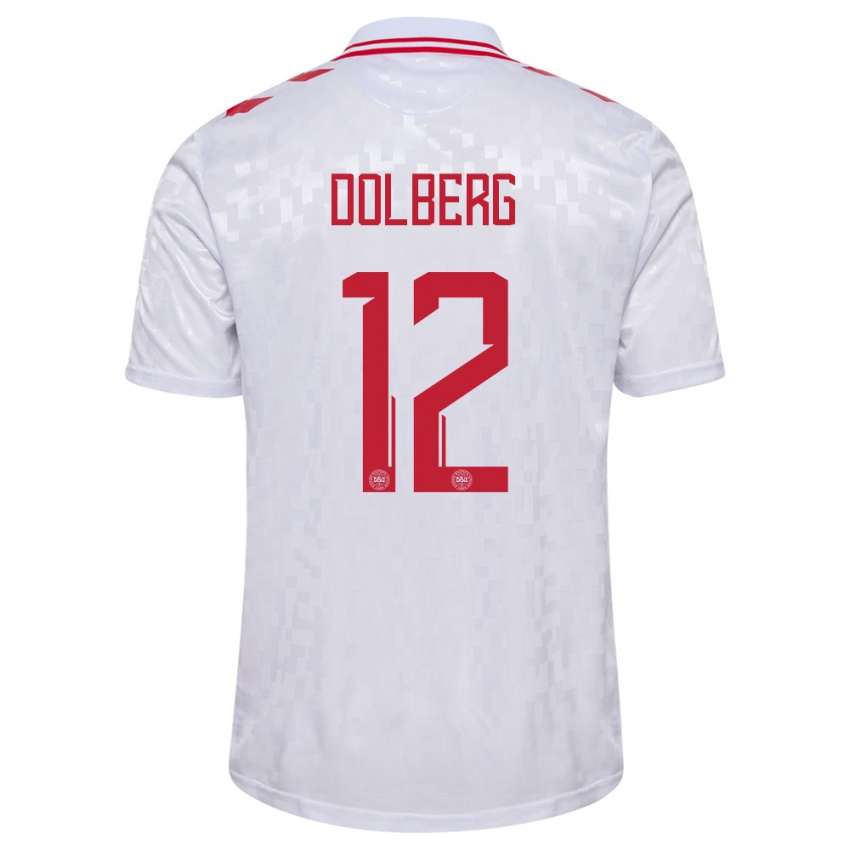 Mænd Danmark Kasper Dolberg #12 Hvid Udebane Spillertrøjer 24-26 Trøje T-Shirt