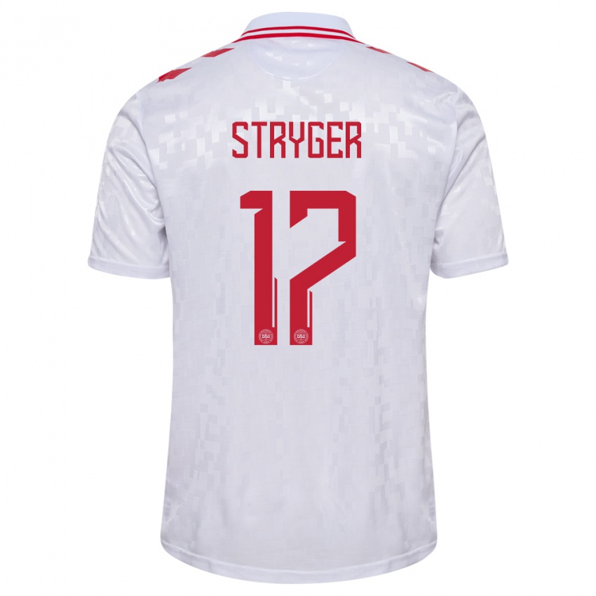 Mænd Danmark Jens Stryger Larsen #17 Hvid Udebane Spillertrøjer 24-26 Trøje T-Shirt