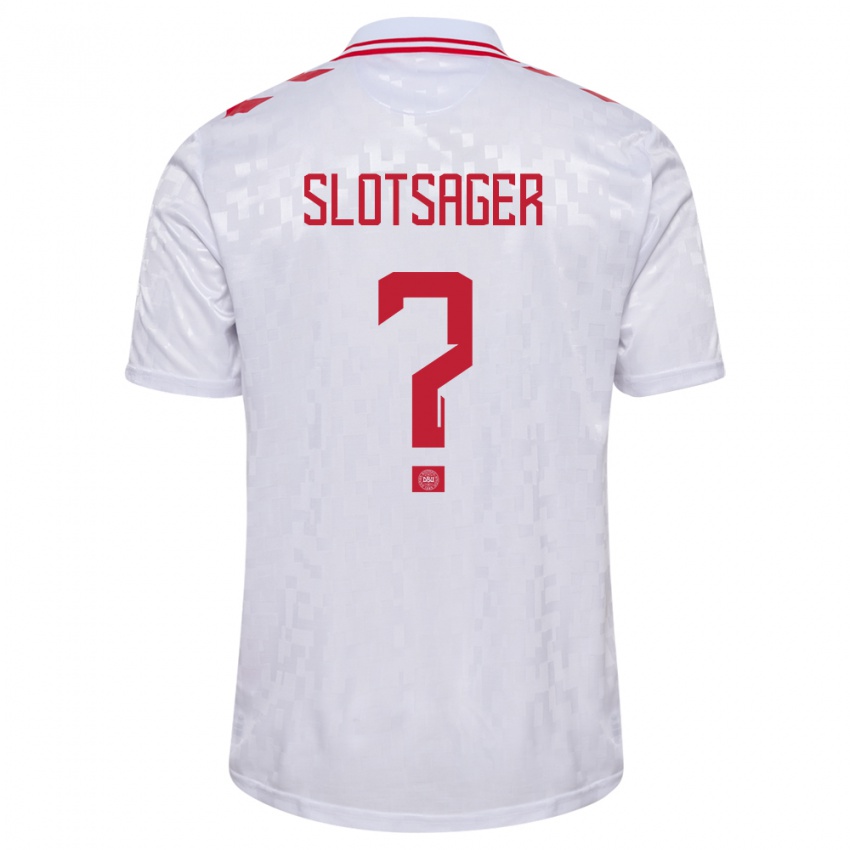 Mænd Danmark Tobias Slotsager #0 Hvid Udebane Spillertrøjer 24-26 Trøje T-Shirt
