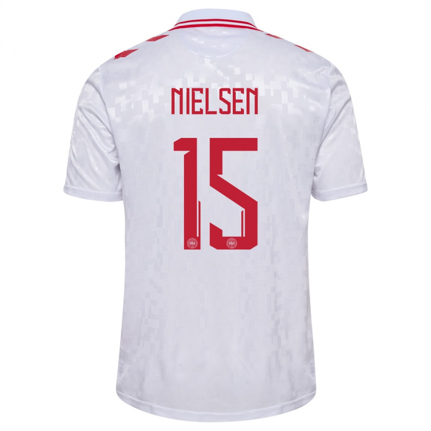 Mænd Danmark Villads Nielsen #15 Hvid Udebane Spillertrøjer 24-26 Trøje T-Shirt