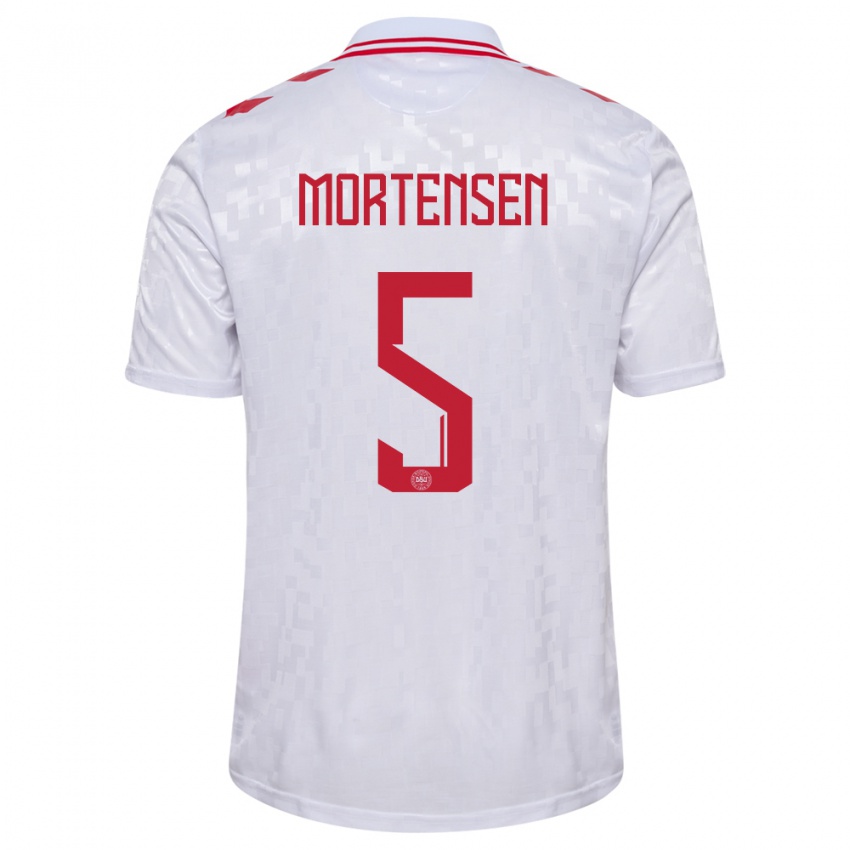 Mænd Danmark Gustav Mortensen #5 Hvid Udebane Spillertrøjer 24-26 Trøje T-Shirt