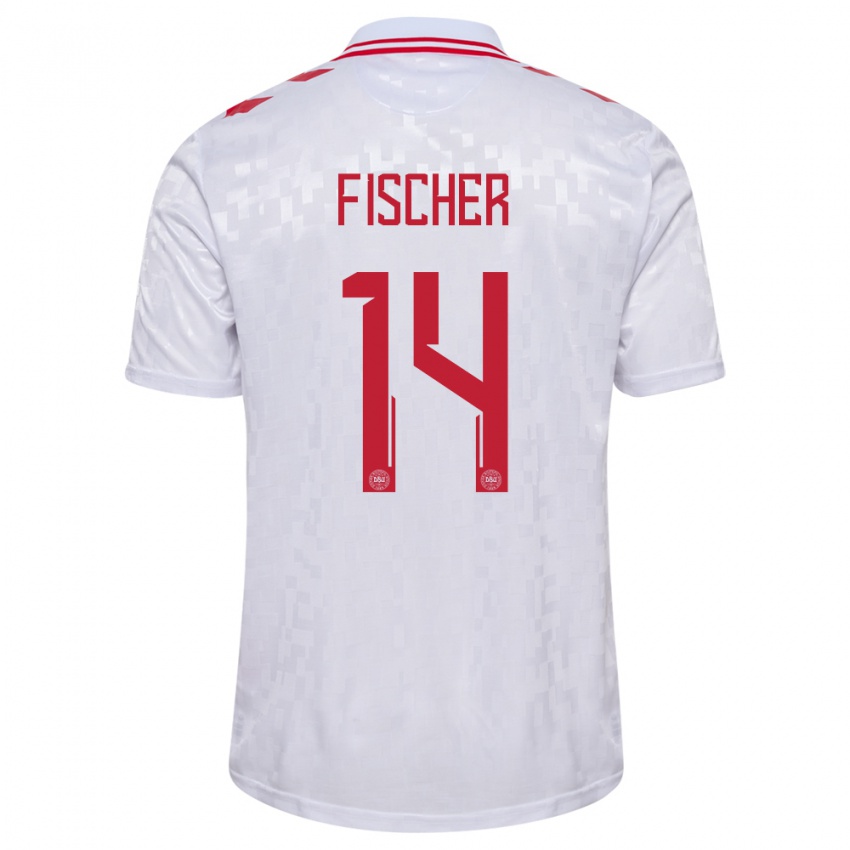 Mænd Danmark Mikkel Fischer #14 Hvid Udebane Spillertrøjer 24-26 Trøje T-Shirt