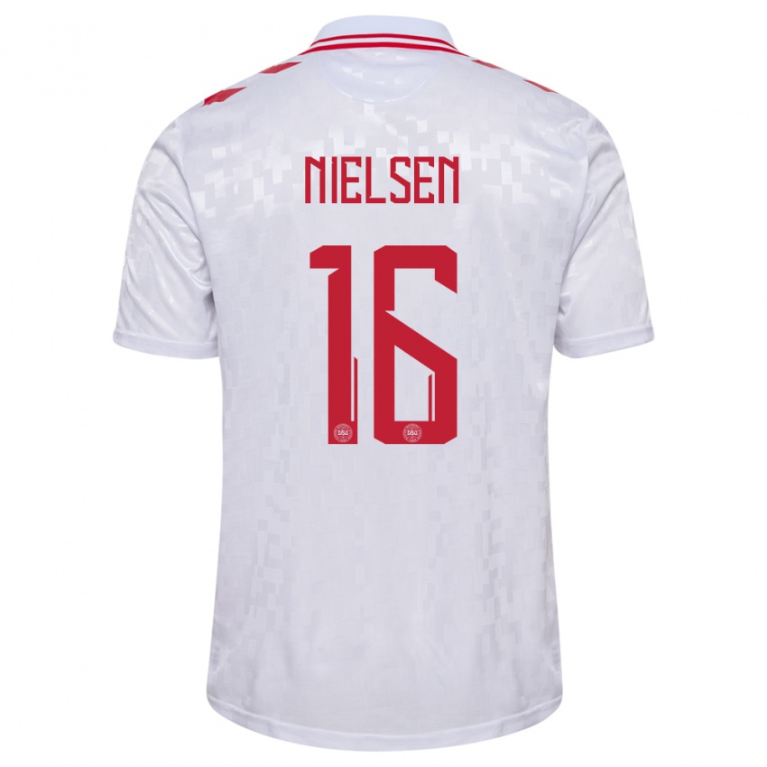 Mænd Danmark Magnus Nielsen #16 Hvid Udebane Spillertrøjer 24-26 Trøje T-Shirt