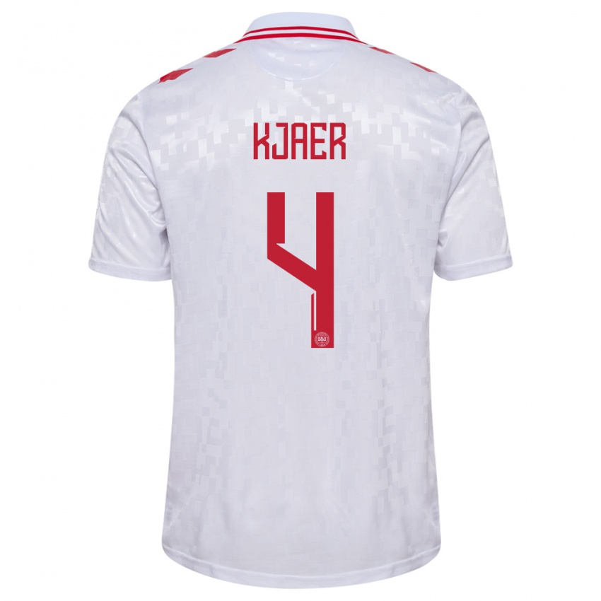 Mænd Danmark Simon Kjaer #4 Hvid Udebane Spillertrøjer 24-26 Trøje T-Shirt