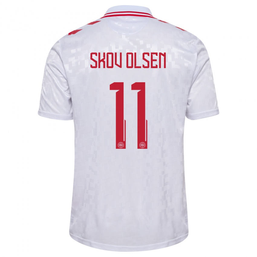 Mænd Danmark Andreas Skov Olsen #11 Hvid Udebane Spillertrøjer 24-26 Trøje T-Shirt