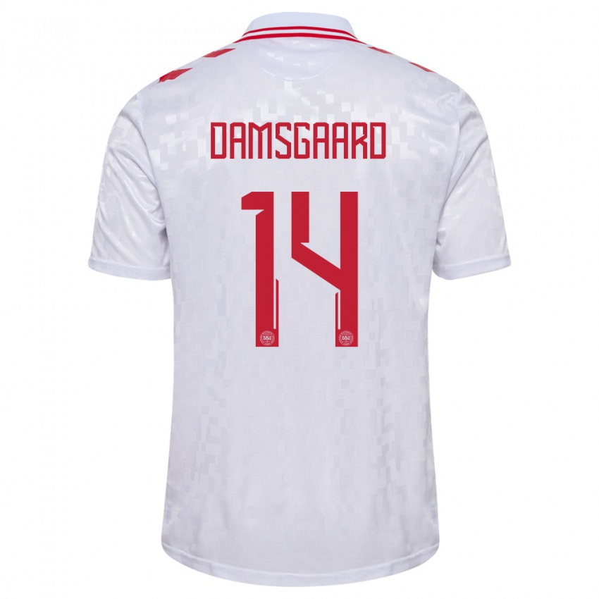 Mænd Danmark Mikkel Damsgaard #14 Hvid Udebane Spillertrøjer 24-26 Trøje T-Shirt