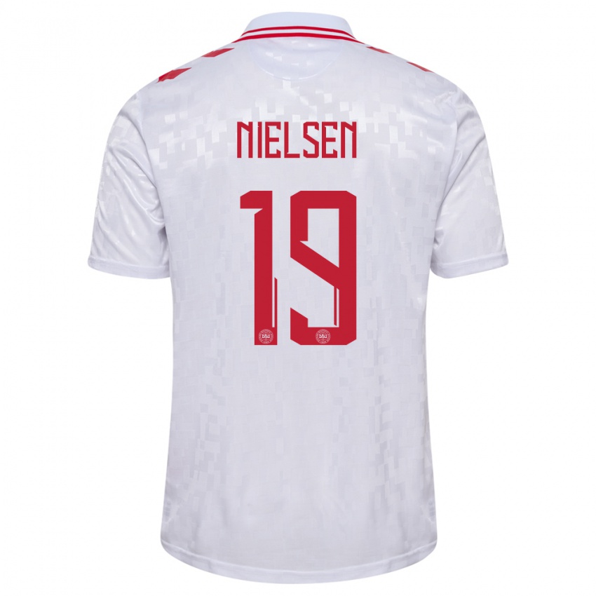 Mænd Danmark Casper Nielsen #19 Hvid Udebane Spillertrøjer 24-26 Trøje T-Shirt